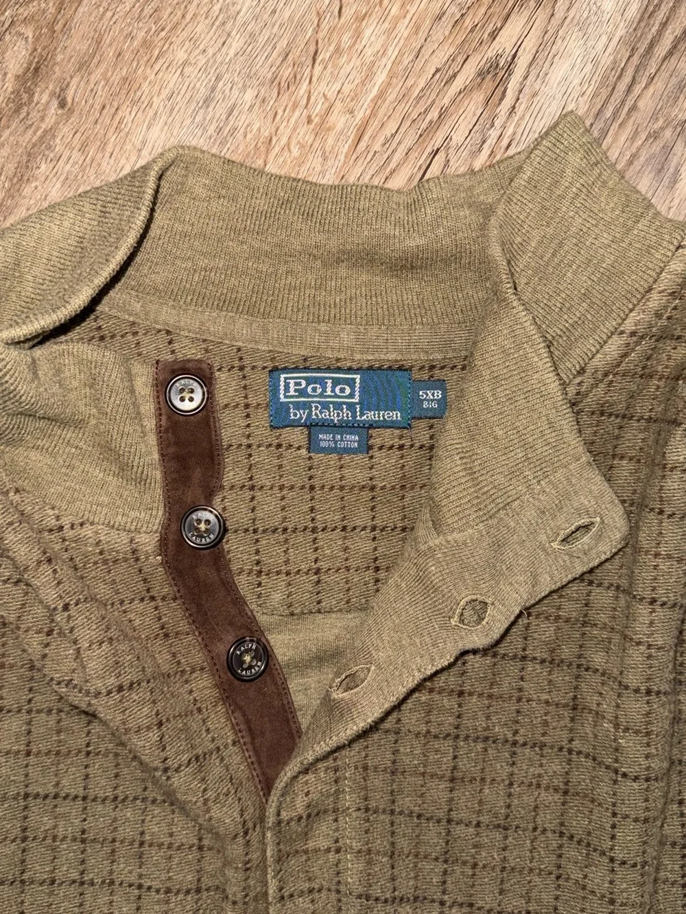 Vintage Polo Ralph Lauren Big & Tall Mock Neck Henley Sweater 5XB Olive Cotton